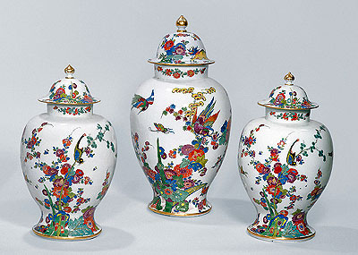 Picture: Three vases with "Indian" flowers and animals